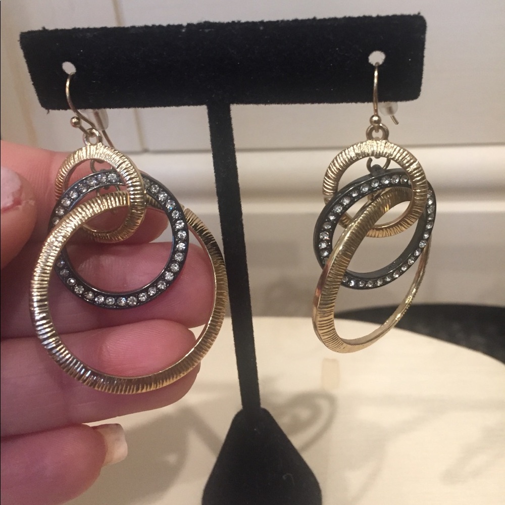 Gold & Silver Rhinestone Hoop Earrings - Picture 2 of 5